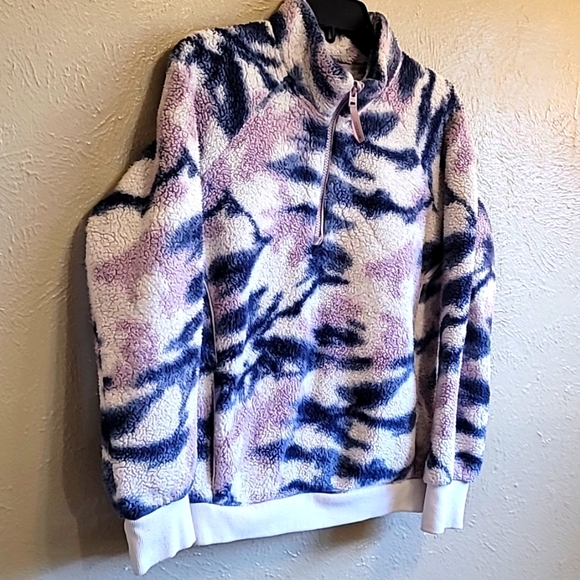 Athleta Girls Sherpa Half Zip Sweater watercolor Soft collared Size: XL/14 - Picture 2 of 16